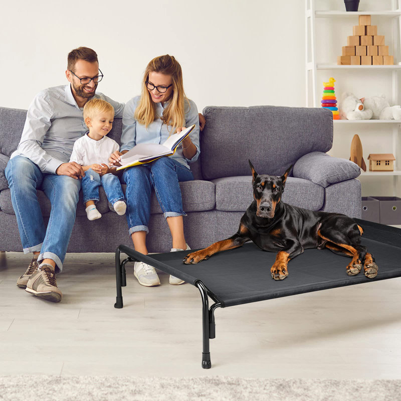 Rosecliff Heights Elevated Dog Bed X Large Black Cooling Outdoor Pet Mat For Large Dogs Up To 150 Lbs Textilene Mesh Breathable Washable Non Slip Feet Wayfair